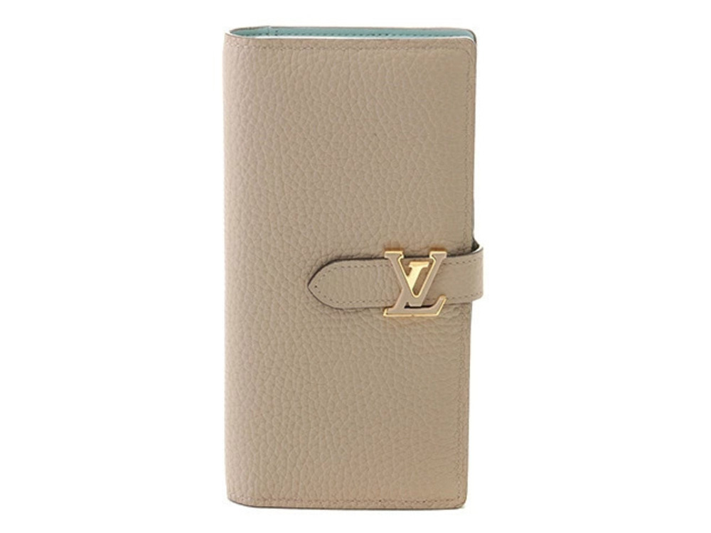 LOUIS VUITTON LV Vertical Wallet Taurillon Leather Galet Long Beige Cream